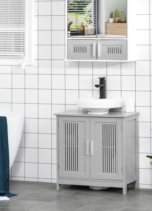 Likeshoppe Under Sink Bathroom Cabinet Gray – Pedestal Sink Storage Vanity with Adjustable Shelf & U-Shaped Cut-Out for Small Bathrooms