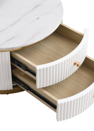 White Round Nesting Coffee Table Set with Drawers – Modern Coffee Tables with Gold Legs