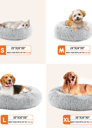 Fluffy Plush Pet Bed Round Anti-Slip Faux Fur Cat Dog Bed Washable Calming Bed