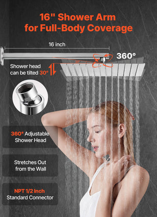 12" Rainfall Shower Faucet System with Handheld Spray – Wall Mounted Brushed Nickel Shower Set
