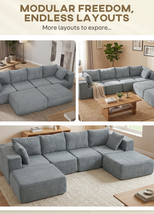 Modular U-Shape Sectional Sofa with Ottomans – Velvet Living Room Couch