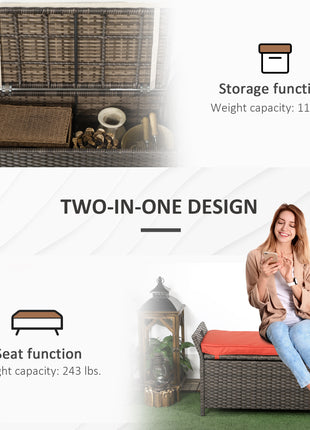 Outdoor Rattan Storage Bench with Cushion – Wicker Patio Storage Seat for Garden, Deck & Poolside