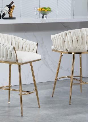 Modern Velvet Bar Stools Set of 2 – Counter Height Kitchen Island Chairs with Gold Metal Base