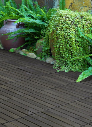 30 PCS Acacia Wood Interlocking Deck Tiles – 12" × 12" Outdoor Patio Flooring for Balcony, Garden & Poolside