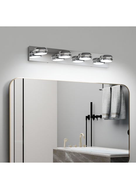 28 Inch LED Vanity Light Chrome – Modern 4 Light Bathroom Fixture for Mirror, Dimmable LED Bath Light Bar (18W)