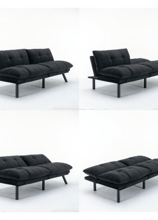 Likeshoppe Convertible Folding Sofa Bed – Modern 2-Seater Upholstered Couch with Adjustable Backrest & Armrests (Black)