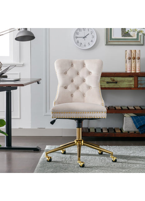 Likeshoppe Velvet Fabric Tufted Button Home Office Chair, Adjustable Office Chair Swivel Office Chair