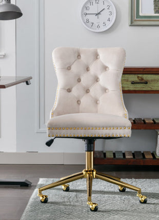 Likeshoppe Velvet Fabric Tufted Button Home Office Chair, Adjustable Office Chair Swivel Office Chair