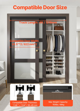 4 FT Bypass Sliding Door Hardware Kit – Aluminum Closet Door Track System for Double Doors