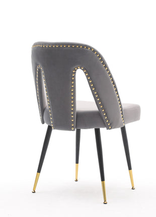 Gray Velvet Dining Chairs Set of 2 with Gold Metal Legs – Modern Upholstered Accent Chairs for Dining Room