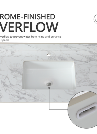 43" Carrara White Bathroom Vanity Top with Sink – Sintered Stone Countertop with Backsplash