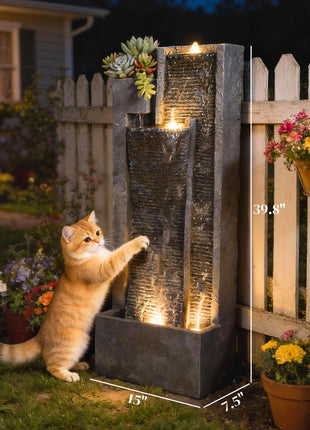 40" Outdoor Waterfall Fountain with LED