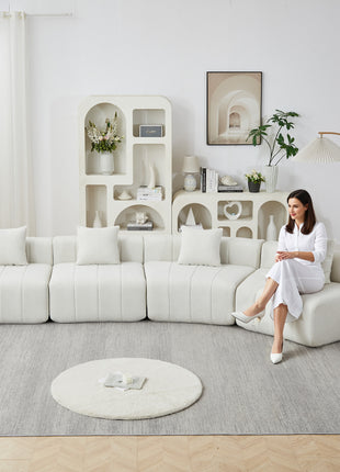 Likeshoppe Curved Modular Chenille Sectional Sofa with Pillows – Beige 4-Seat Cloud Couch for Modern Living Room