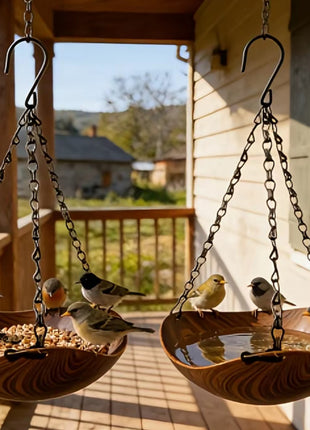 Two-Pack Hanging Bird Feeders, Wood-Grain Design Feeder with Metal Chain and S-Hook