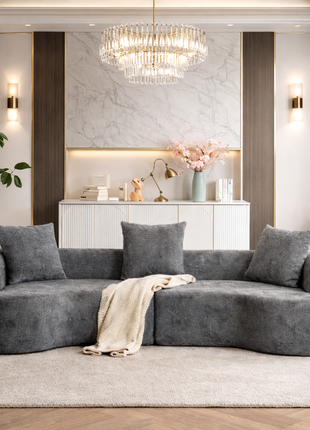 Likeshoppe  Modern Curved Corduroy Cloud Sofa – Luxury 3-Seat Deep Lounge Couch with Pillows for Living Room
