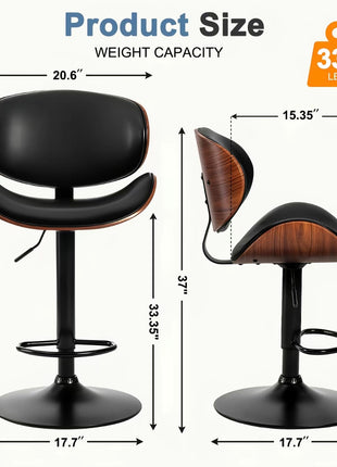 LIKESHOPPE Adjustable 360° Swivel Bar Stools with Back & PU Leather Seat – Set of 2