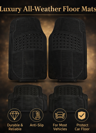 Universal Anti-Slip PVC Car Floor Mats Set (4-Piece Trim-to-Fit Protection)