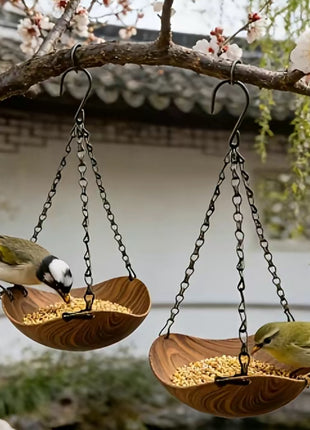 Two-Pack Hanging Bird Feeders, Wood-Grain Design Feeder with Metal Chain and S-Hook