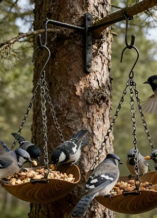 Two-Pack Hanging Bird Feeders, Wood-Grain Design Feeder with Metal Chain and S-Hook