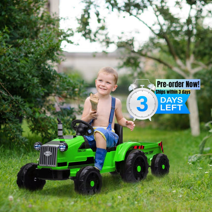 BH19- Toy Tractor with Trailer,3-Gear-Shift Ground Loader Ride On with LED Lights - Likeshoppe 