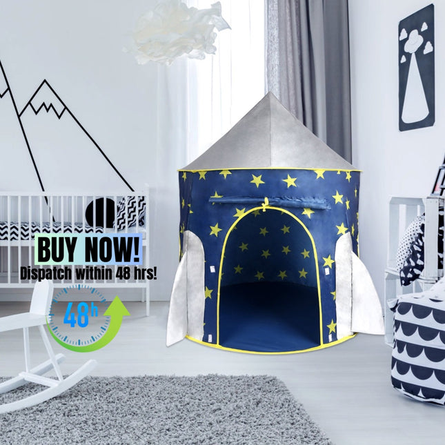 BE6- Kids Tent Rocket Spaceship, Kids Play Tent, Unicorn Tent for Boys & Girls, Kids Playhouse, Pop up Tents Foldable, Toddler Tent, Gift for Kids, Indoor & Outdoor, Blue, Space Theme - Likeshoppe 