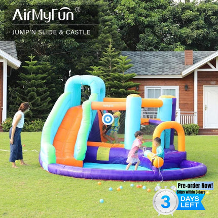 BC8- AirMyFun Inflatable Bounce House, Jumping Castle with Water and Slide, Inflatable Bouncer with Air Blower, Water Spray for Summer Time, Idea for Kids (Water Park) - Likeshoppe 