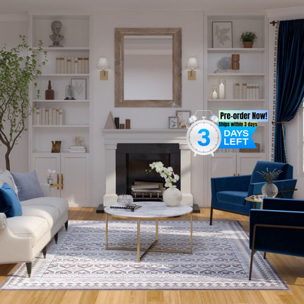 AQ19- Fallon Blue/Charcoal/Ivory/Pink Area Rug 5x8 - Likeshoppe 