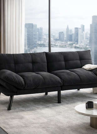 Likeshoppe Convertible Folding Sofa Bed – Modern 2-Seater Upholstered Couch with Adjustable Backrest & Armrests (Black)