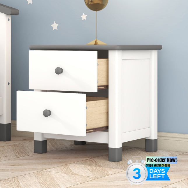AW4- Wooden Nightstand with Two Drawers for Kids,End Table for Bedroom,White+Gray - Likeshoppe 