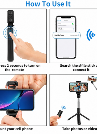 Selfie Stick Tripod with Bluetooth Remote – Foldable Phone Holder for iPhone & Samsung