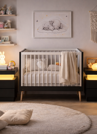 LED Nightstand with 2 Drawers – Modern Black Bedside Table with RGB Lights (Set of 2)