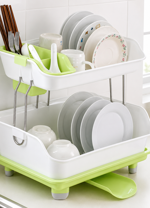 Double Layer Dish Rack – Kitchen Countertop Dish Drying Organizer