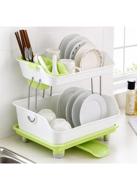 Double Layer Dish Rack – Kitchen Countertop Dish Drying Organizer