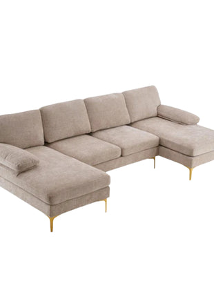 Likeshoppe U-Shaped 4-Seat Modular Sectional Sofa – Luxury Chenille Living Room Couch in Cream & Creamy White