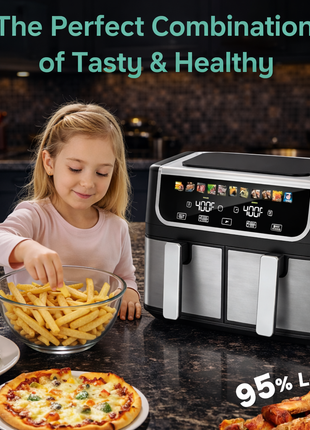 9.5L Dual Basket Air Fryer with Independent Temperature Control