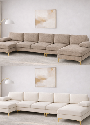 Likeshoppe U-Shaped 4-Seat Modular Sectional Sofa – Luxury Chenille Living Room Couch in Cream & Creamy White
