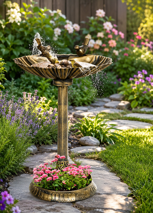 LIKESHOPPE 32" Antique Bird Bath with Planter Pedestal – Decorative Bronze Bird Bath & Bird Feeder with Bird Statues
