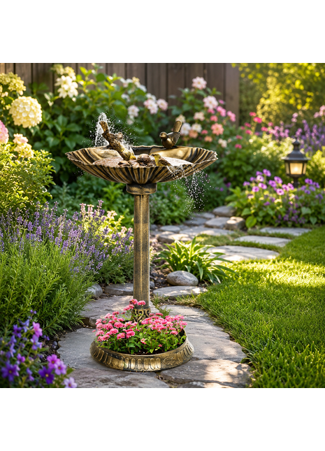 LIKESHOPPE 32" Antique Bird Bath with Planter Pedestal – Decorative Bronze Bird Bath & Bird Feeder with Bird Statues