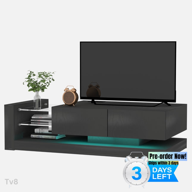 TV8- TV Console with Storage Cabinets, Full RGB Color 31 Modes Changing Lights Remote RGB LED TV Stand, Modern Entertainment Center (Black, for 75 inches TV) - Likeshoppe 