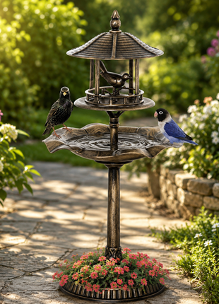 LIKESHOPPE 3-in-1 Garden Bird Bath Bowl Pedestal – Bird Bath, Bird Feeder & Flower Planter, Antique Bronze