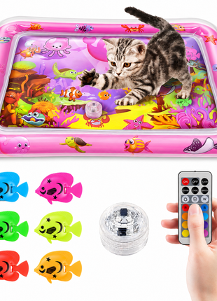 Interactive Cat Water Mat – LED Sensory Play Mat with Floating Fish Toys