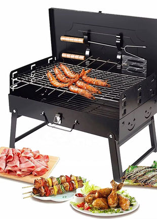 Portable Charcoal BBQ Grill Foldable Suitcase Camping Grill with Adjustable Heights for Outdoor Cooking