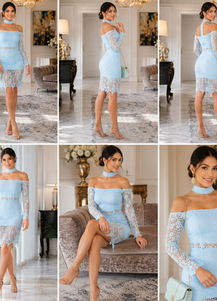 Women’s Off-Shoulder Lace Two-Piece Skirt Set – Elegant Bodycon Midi Outfit -LF1