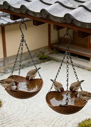 Two-Pack Hanging Bird Feeders, Wood-Grain Design Feeder with Metal Chain and S-Hook
