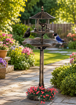LIKESHOPPE 3-in-1 Garden Bird Bath Bowl Pedestal – Bird Bath, Bird Feeder & Flower Planter, Antique Bronze