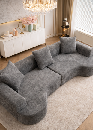 Likeshoppe  Modern Curved Corduroy Cloud Sofa – Luxury 3-Seat Deep Lounge Couch with Pillows for Living Room