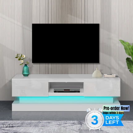 TV11- 63inch WHITE morden TV Stand with LED Lights,high glossy front TV Cabinet,can be assembled in Lounge Room, Living Room or Bedroom,color:WHITE - Likeshoppe 