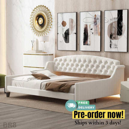 BR8- Modern Luxury Tufted Button Daybed, Full, Beige(Old SKU: SM001009AAE) - Likeshoppe 