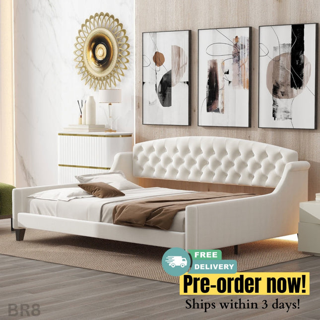 BR8- Modern Luxury Tufted Button Daybed, Full, Beige(Old SKU: SM001009AAE) - Likeshoppe 