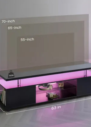 LED Gaming TV Stand for 70 Inch TV – Modern Entertainment Center with Storage Cabinet